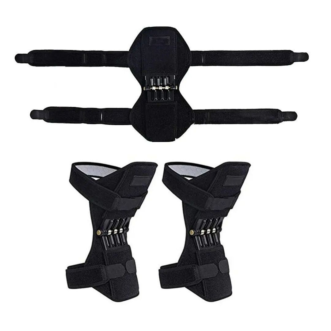 Hombre usando rodillera estabilizadora. Soporte de rodilla para alivio de dolor, artritis, lesión y deporte.