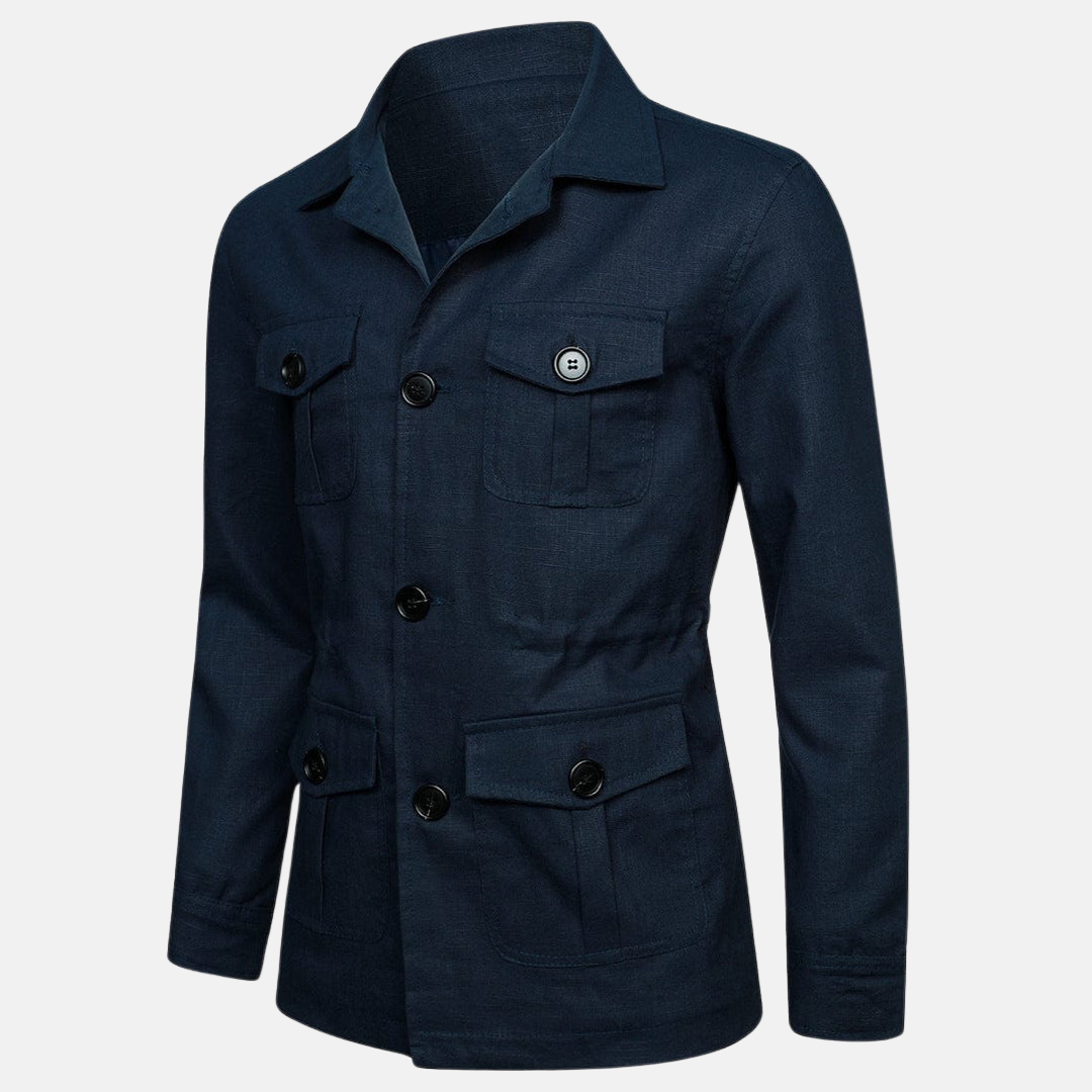 Chaqueta de primavera/otoño para hombre, clásica con botones y bolsillos. Ropa masculina para outfit casual.