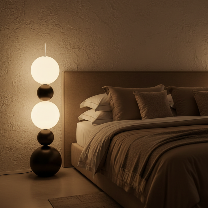 Lámpara de pie moderna con forma de calabaza. Luz LED Calura, estilo contemporáneo para interiores.