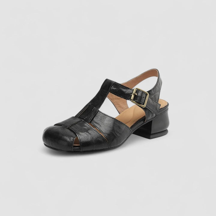 Zapatos Mary Jane de mujer, negros, con suela ortopédica para bienestar y confort.
