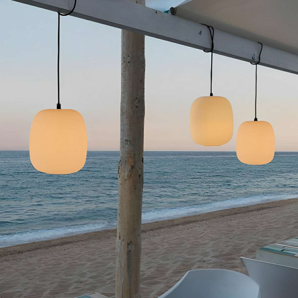 Lámpara LED moderna para exteriores, colgante e impermeable IP65, con toque japonés.