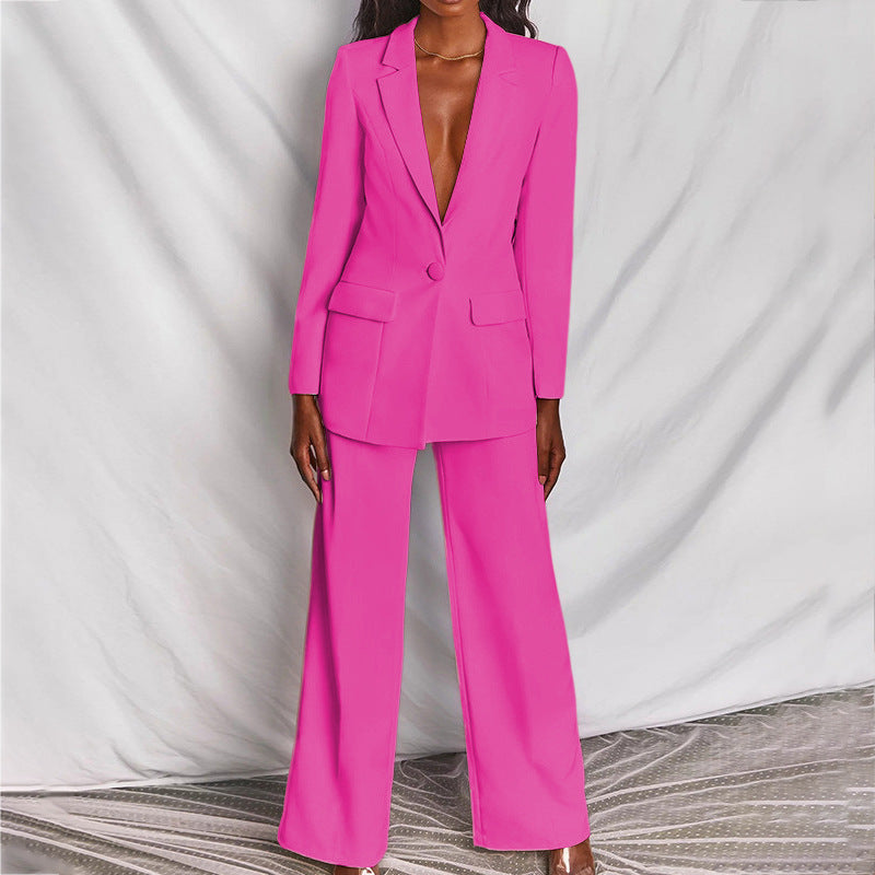 Conjunto chic para mujer: blazer entallada y pantalón palazzo. Traje de fiesta, oficina o graduación.