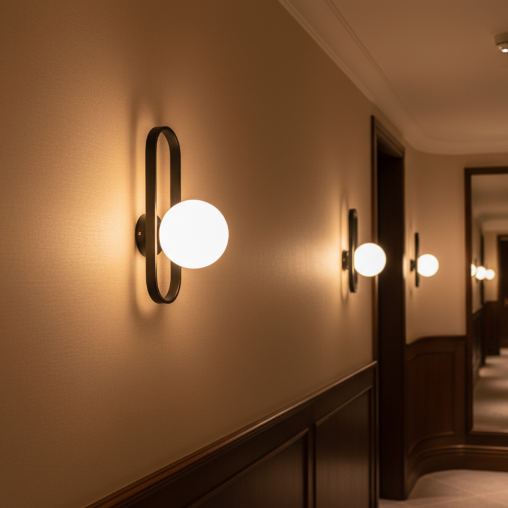 Aplique de pared LED. Iluminación interior funcional con diseño de vidrio y estilo contemporáneo.