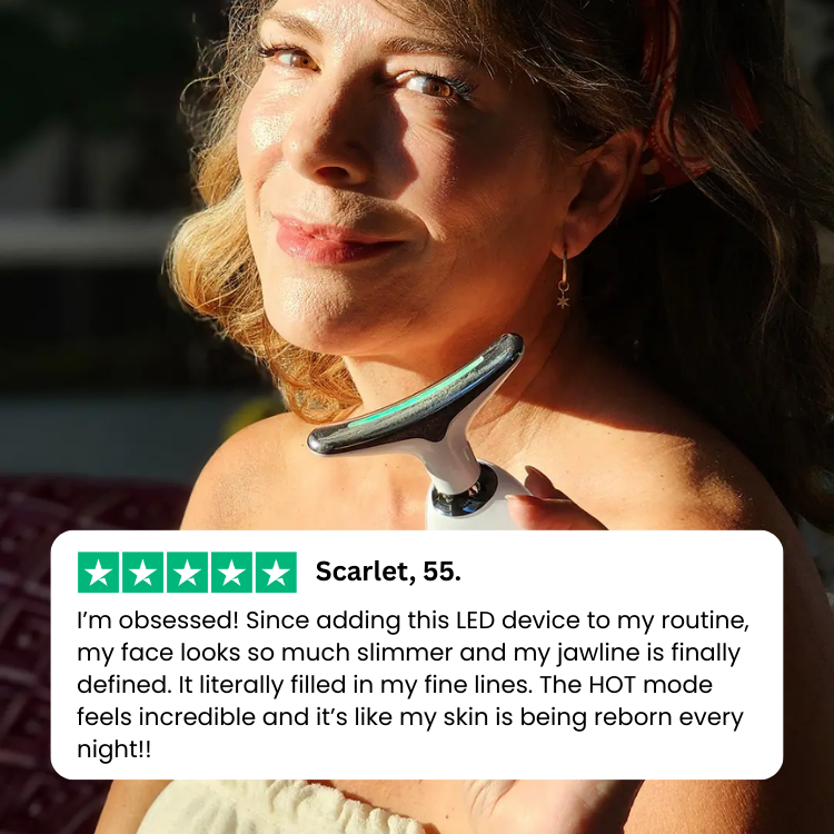 Dispositivo de belleza facial con tecnología LED y EMS para mejorar la piel, reducir arrugas y cuidar la cara.