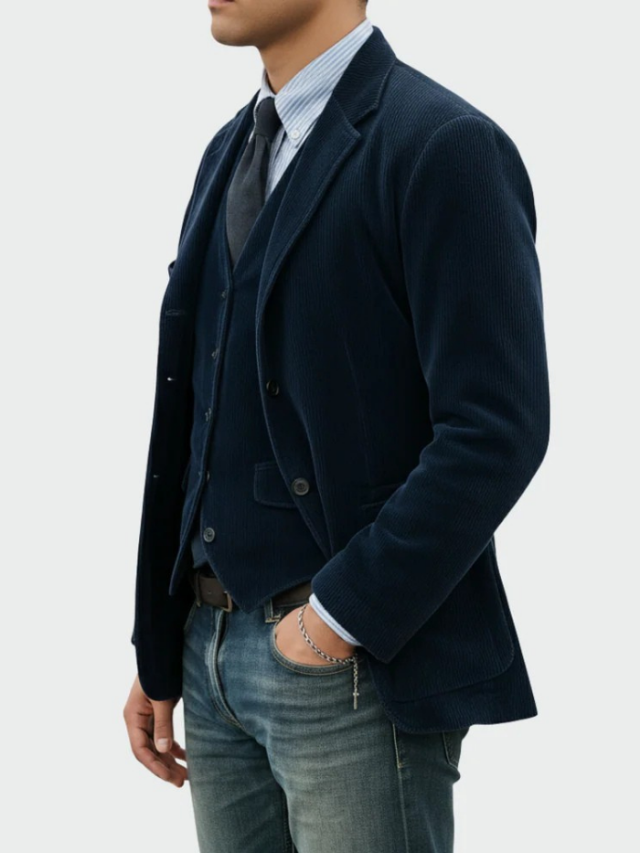 Moda masculina: blazer y chaleco moderno. Conjunto elegante para hombre, ideal para un look casual chic.
