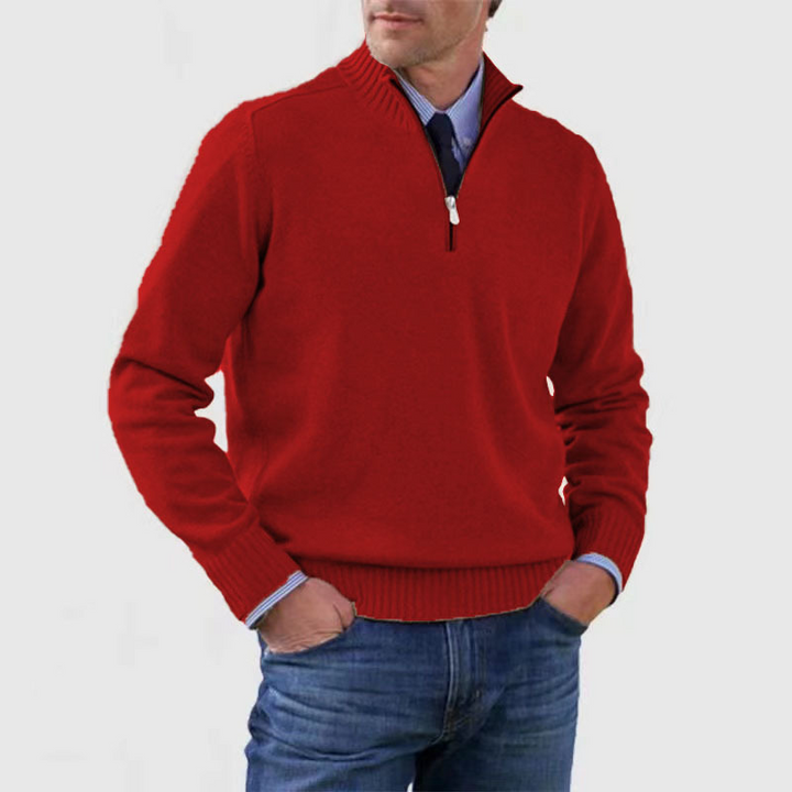 Suéter de punto para hombre con media cremallera, estilo casual elegante. Ideal para invierno.