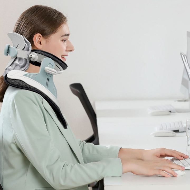 Aparato de descompresión cervical para aliviar el dolor crónico de cuello y promover bienestar.