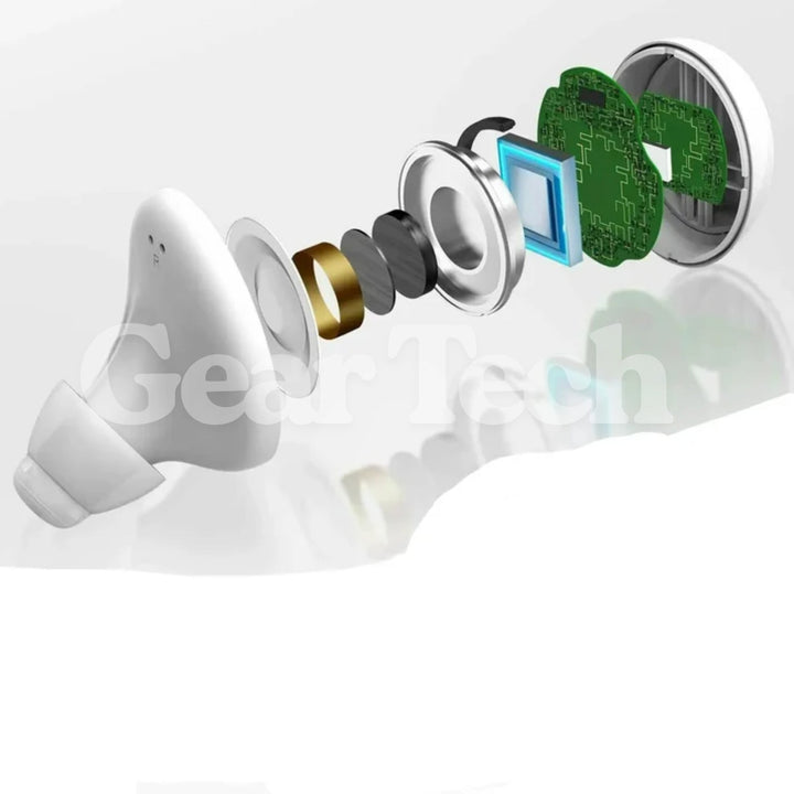 Diseño discreto y ergonómico. Audífonos in-ear recargables Bluetooth, cómodos para uso diario y comunicación.
