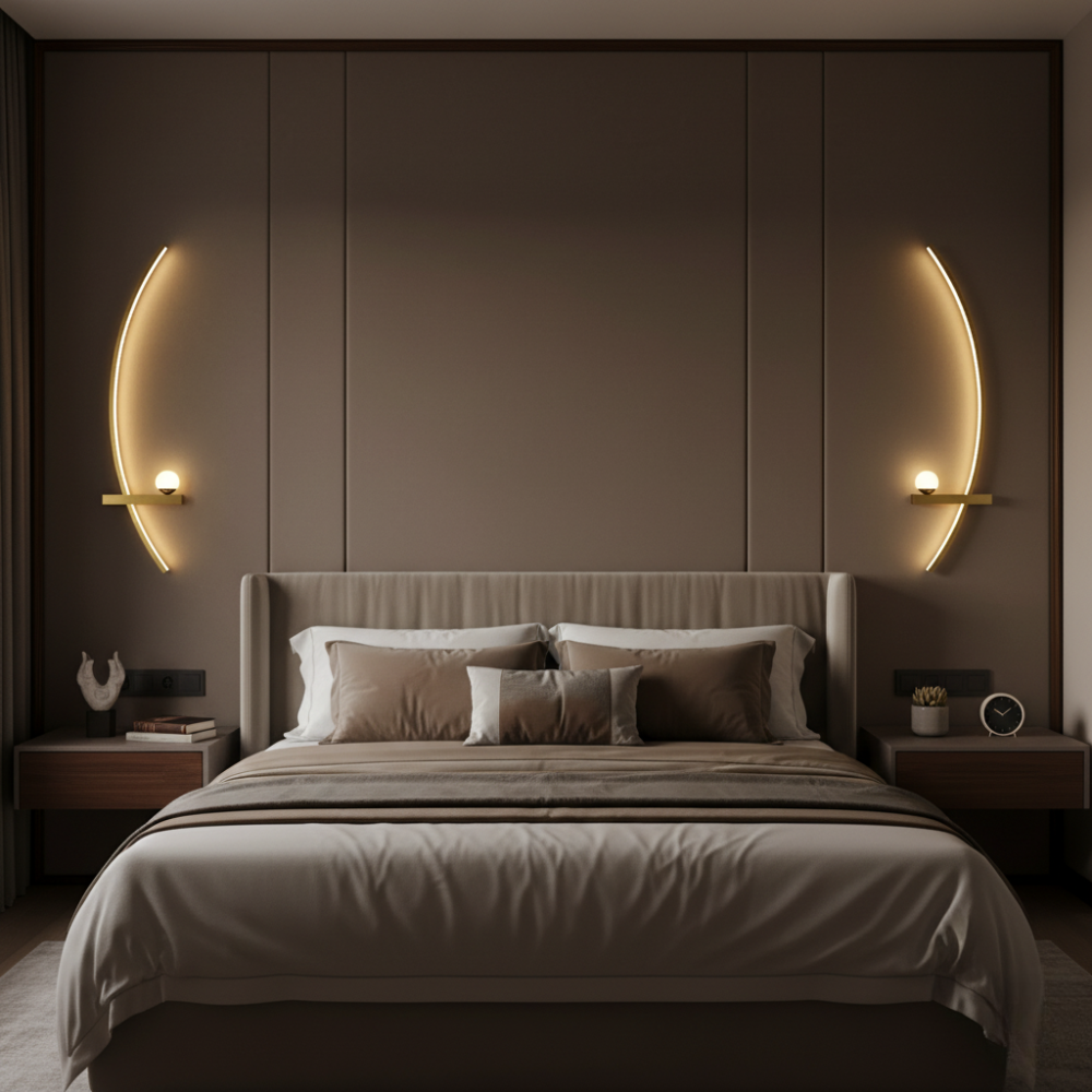 Aplique moderno LED de pared, eficiencia energética y estilo nórdico para interiores.
