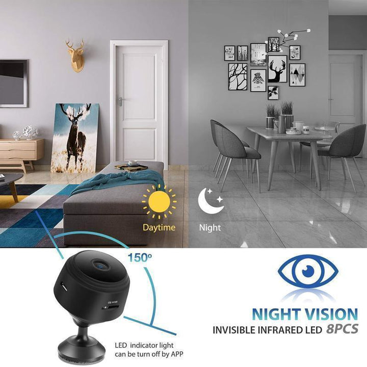 Cámara de seguridad hogar WiFi 1080p. Mini cámara discreta y magnética para protección día y noche.