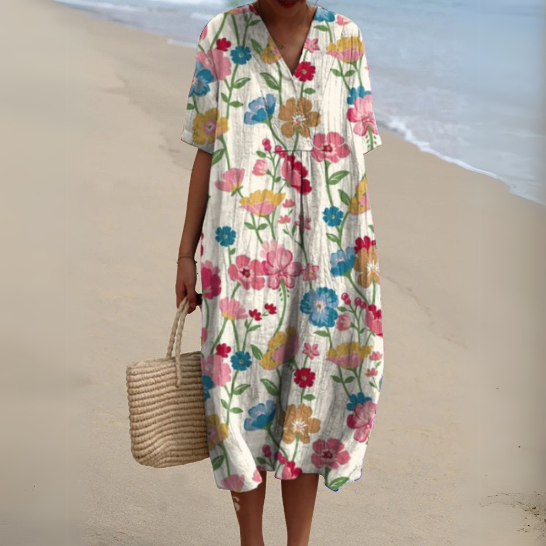 Vestido estampado floral elegante y versátil, moda de mujer para primavera/verano.