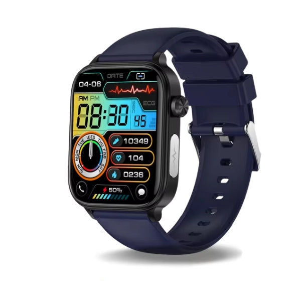 Reloj inteligente que mide glucosa y presión arterial. Ideal para bienestar y monitoreo diario de salud.