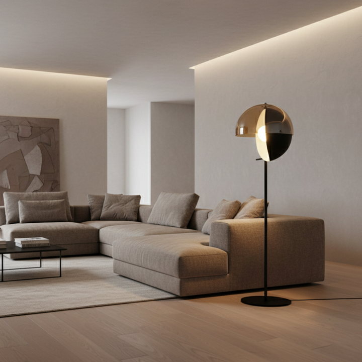 Iluminación de cristal para dormitorio. Lámpara de pie moderna que aporta un ambiente acogedor y estilo.