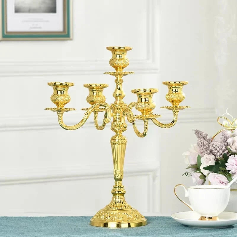 Decoración de hogar: candelabro estilo europeo, plateado, lámpara de araña para velas.