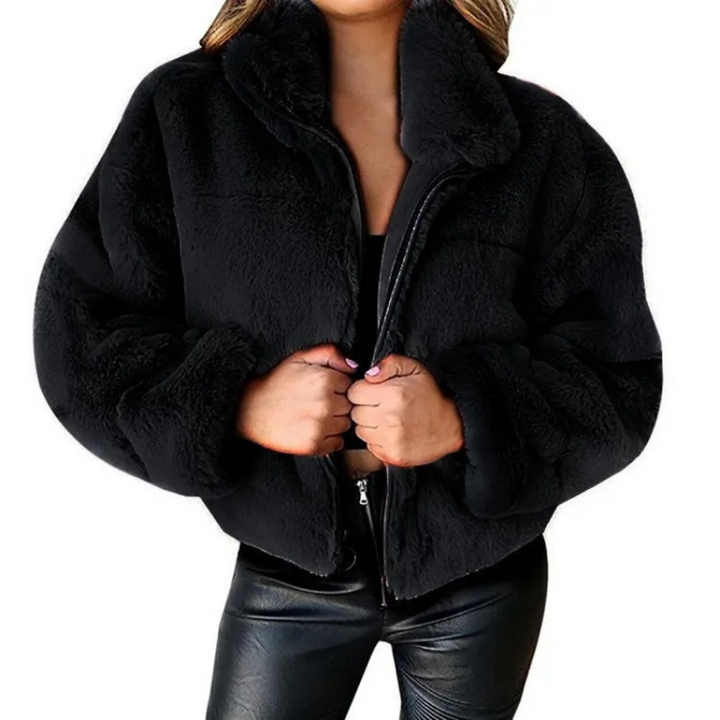 Chaqueta de invierno para mujer, diseño corto teddy, con cremallera, moda casual.