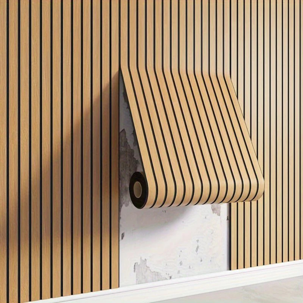 Panel de pared 3D PVC efecto madera, autoadhesivo, impermeable, para una decoración moderna.