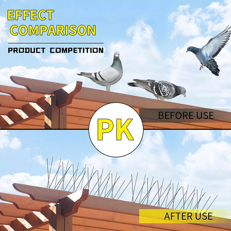 Picos disuasores de aves de fácil instalación. Protege aleros, vallas y tejados de palomas y gaviotas.