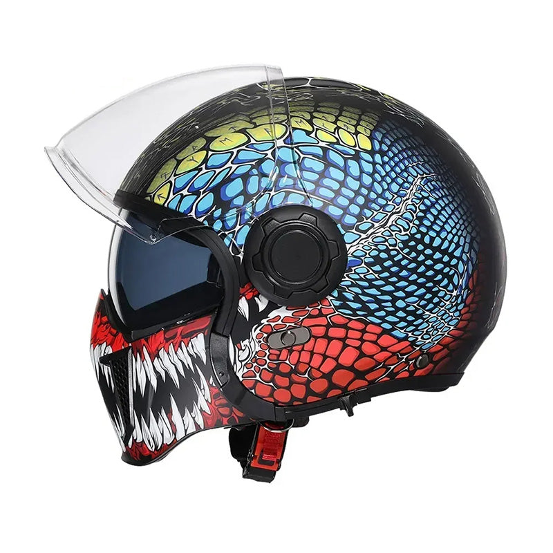 Casco moto modular con mentonera desmontable, máxima seguridad y visibilidad en todo momento.