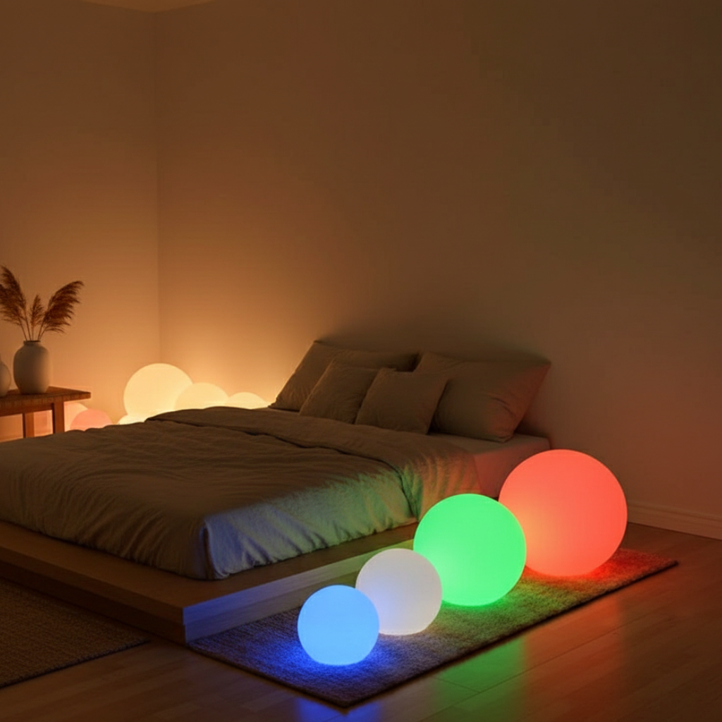 SphereGlow: Lámpara de pie solar, RGB, moderna y recargable para tu patio.