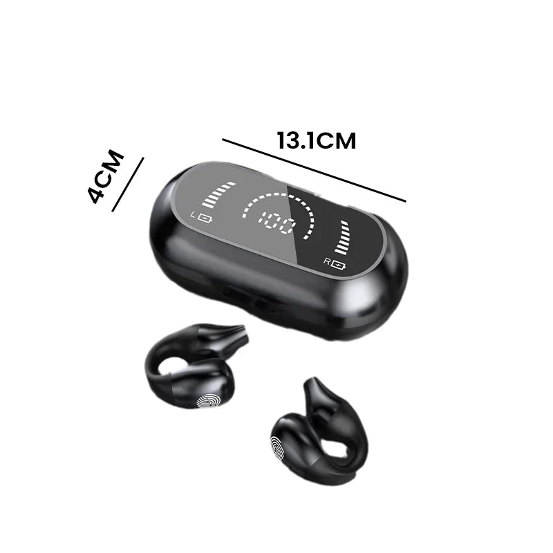 Caja de auriculares inalámbricos con clip, listos para música y llamadas estéreo.