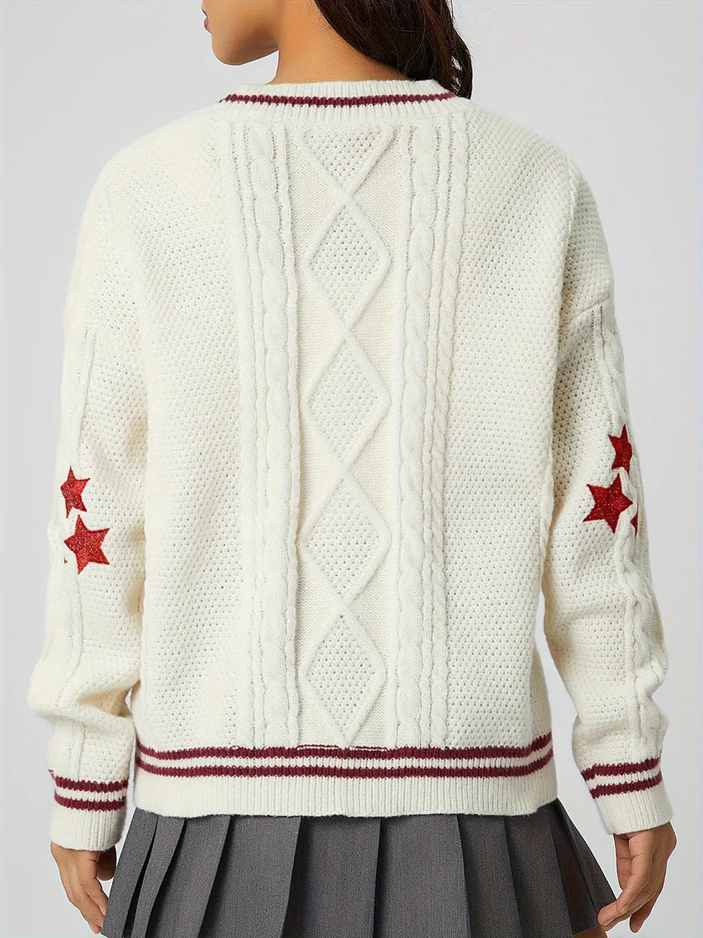 Ropa elegante de otoño: cárdigan mujer con estrellas, chaqueta de punto suave y cuello V.