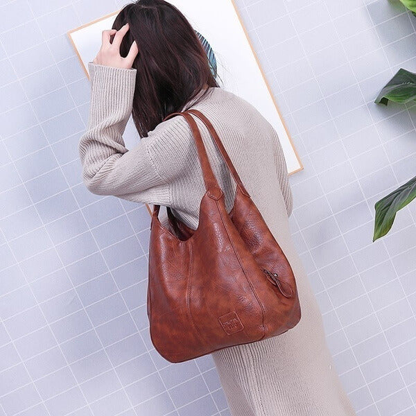 Bolso de viaje para mujer, piel sintética, hombro, gran capacidad. Con cremallera para seguridad.
