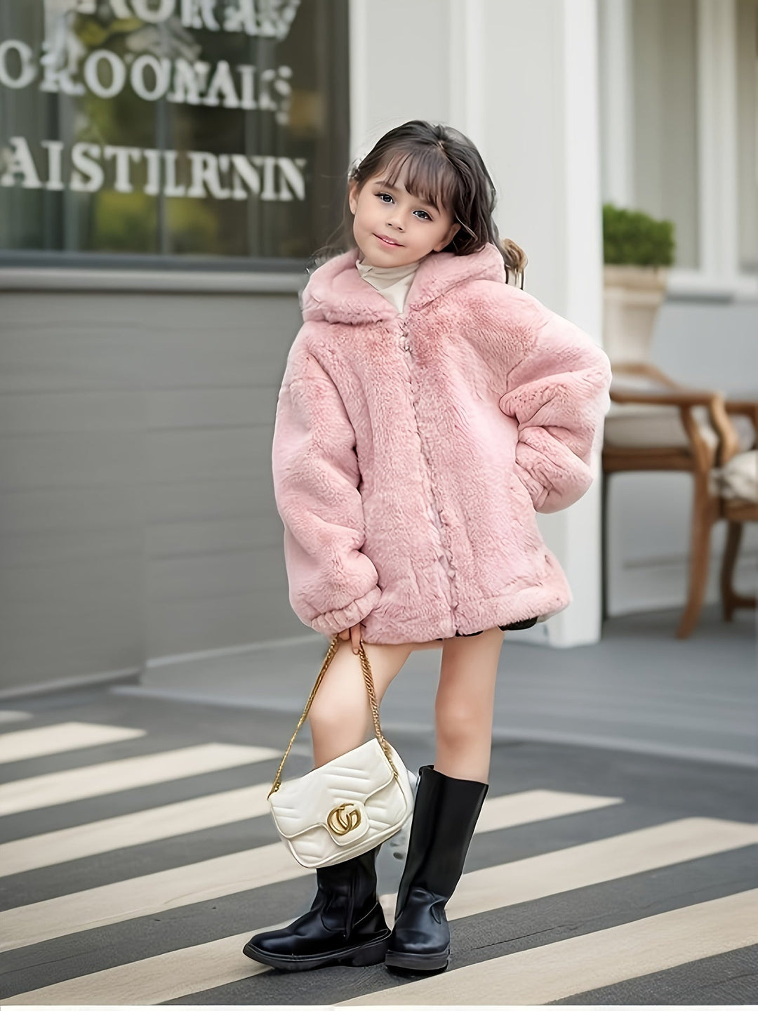 Abrigo de niña con orejitas y capucha, ideal para mantenerla abrigada y con estilo. Otoño-invierno.