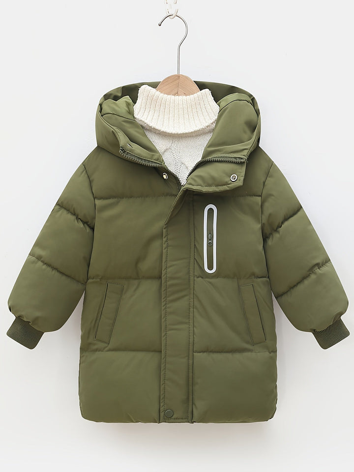 Abrigo acolchado infantil muy cálido y cómodo con capucha, esencial para el invierno.
