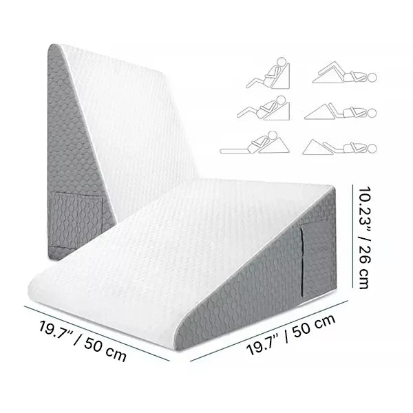 Almohada de cuña ergonómica de memory foam para elevación de cabeza, cuello o piernas durante el sueño.