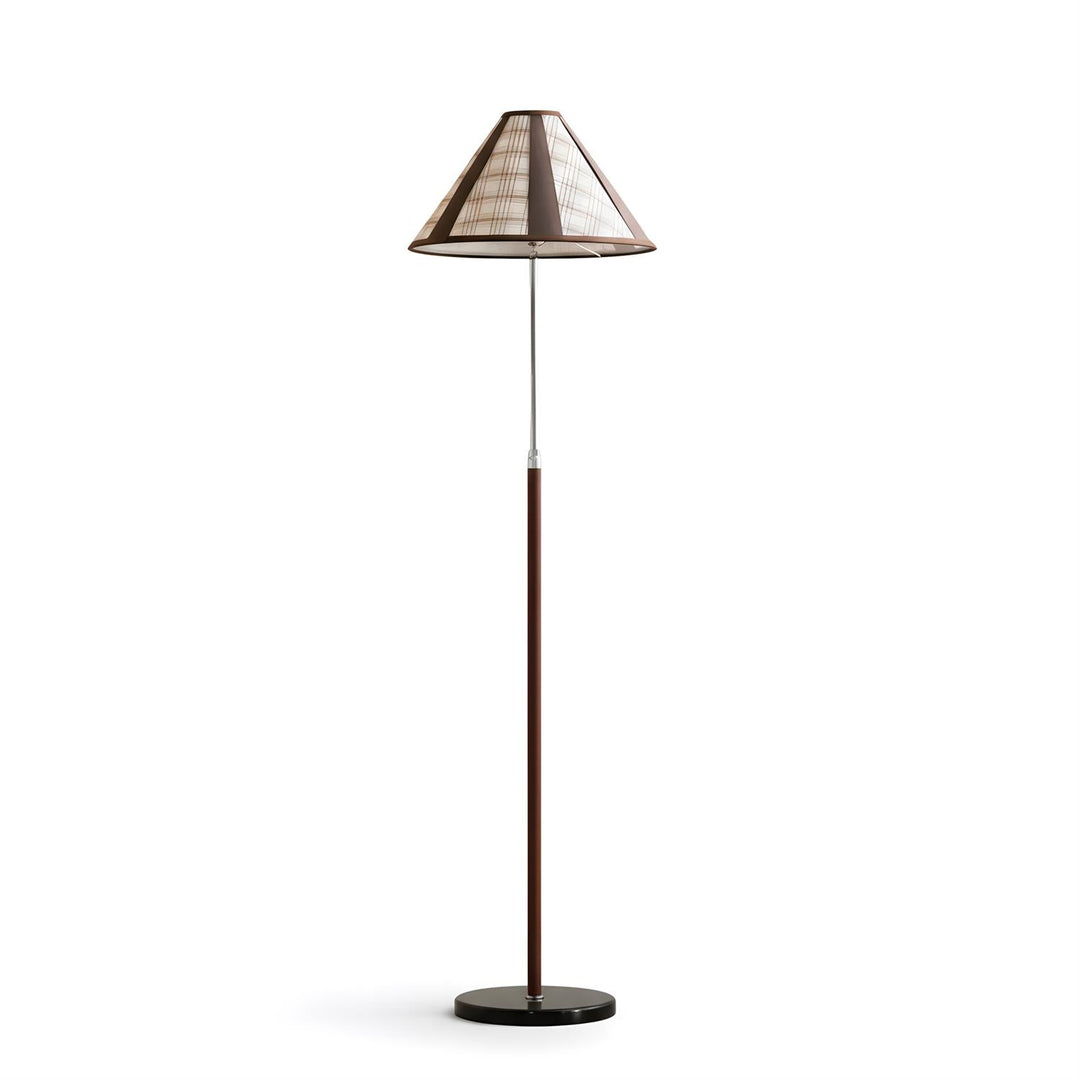 Aporta calidez a tu hogar con esta lámpara de pie de diseño. Patrón a cuadros y luz ambiente sutil para salón.
