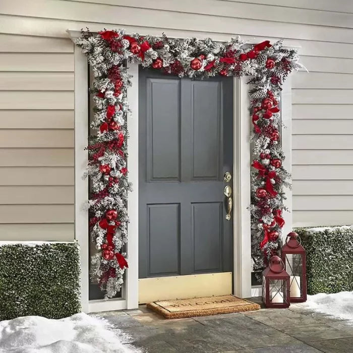 Adorno navideño festivo de rattan rojo y blanco con luces LED, iluminación sin cable para tu hogar o jardín.