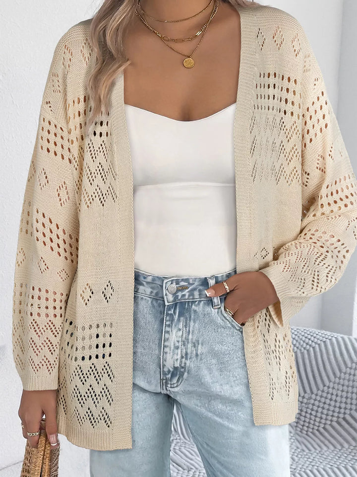 Cárdigan mujer punto calado abierto, estilo boho ligero para verano.