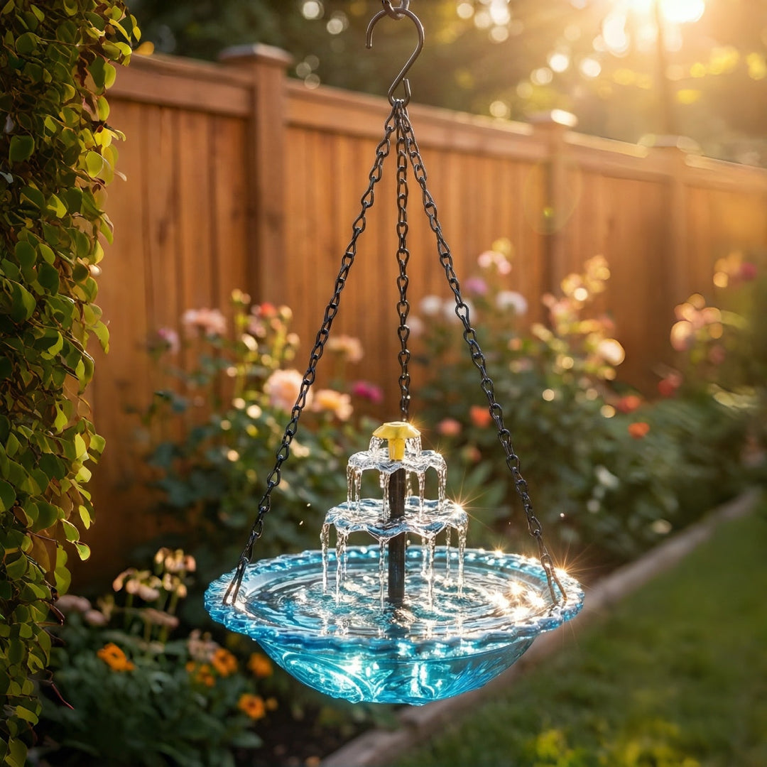 Crea un rincón de relajación con esta fuente solar de agua para jardín, adorno con energía solar y armonía.