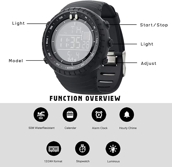 Reloj digital LED táctico para hombre, resistente al agua y a impactos. Ideal para deportes y actividades de aventura.