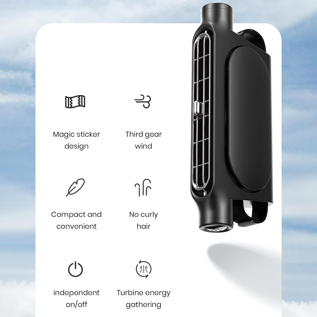 Ventilador potente USB para coche, diseño compacto. Fijación a reposacabezas para aire fresco y cómodo viaje.