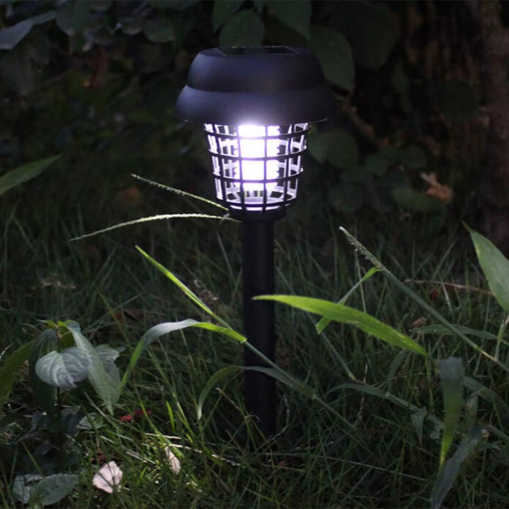 Jardín iluminado: Lámpara solar LED antimosquitos. Energía solar para luz exterior y protección UV.