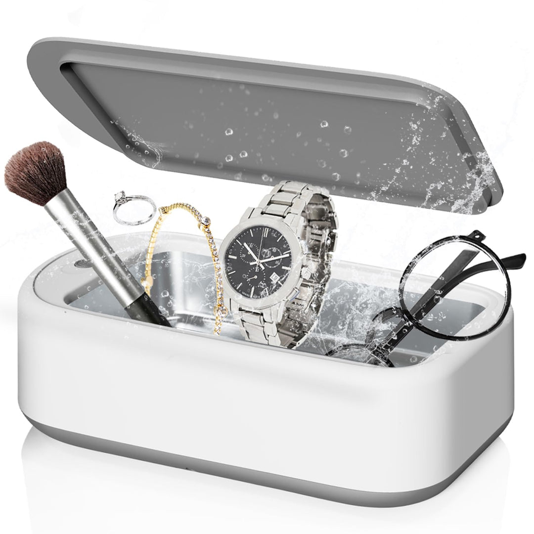 Limpiador ultrasónico profesional para joyería y gafas, ideal para limpieza profunda de objetos pequeños.