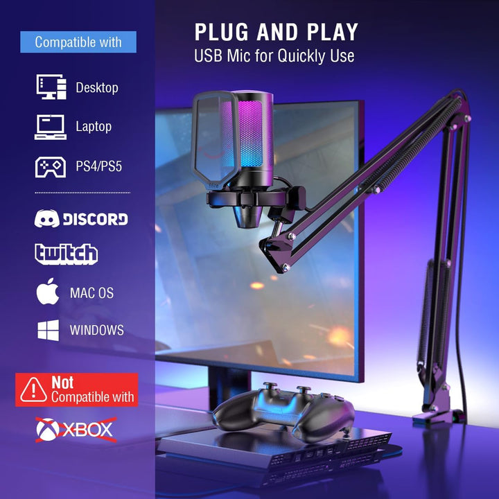 Micrófono USB de alta fidelidad para PC, ofrece audio nítido y potente para gaming y podcast profesional.