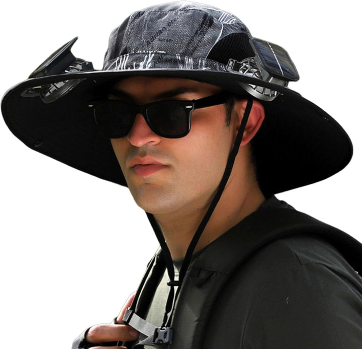 Sombrero ventilador solar para senderismo. Disfruta de la frescura y protección UV en tus rutas.