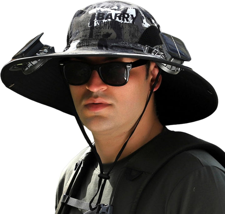 Protección solar y frescura: sombrero unisex con ventilador solar. Ideal para pesca y camping.