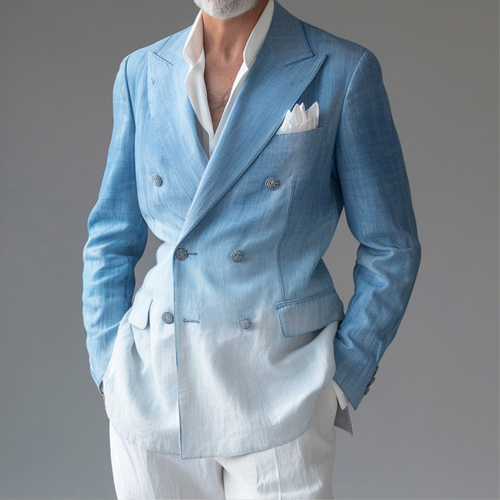 Americana de traje para hombre, slim fit cruzada, patrón de cuadros. Estilo moderno para eventos formales.