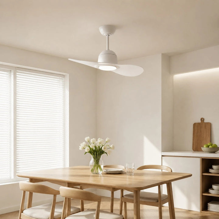 Ventilador de techo LED moderno, luz dimerizable. Ideal para decoración de hogar y ambientes con estilo.