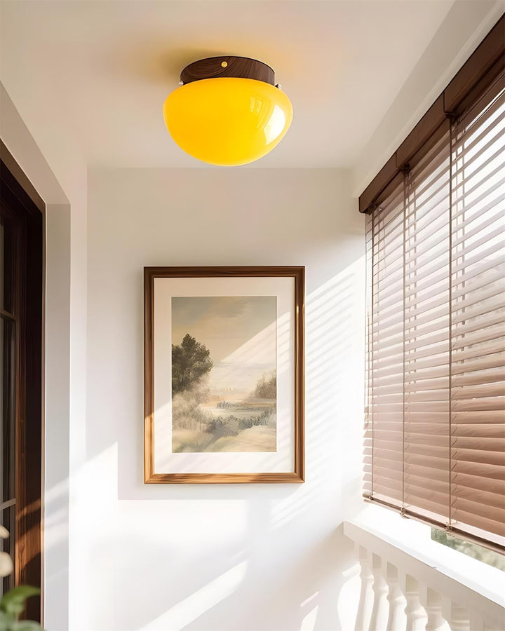 Iluminación decorativa: lámpara de techo ámbar, cúpula moderna, luz cálida para un hogar con estilo.