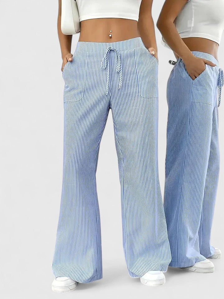 Pantalón ancho amarillo limón, tejido ligero, transpirable. Confort en moda femenina.