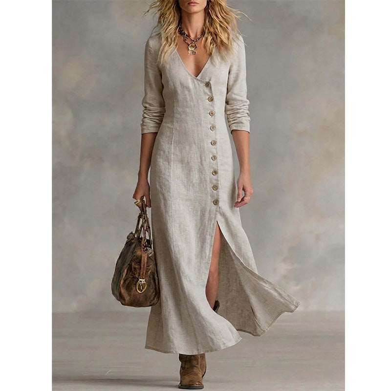 Vestido de mujer fluido estilo vintage con botones. Perfecto para verano, look elegante y chic.