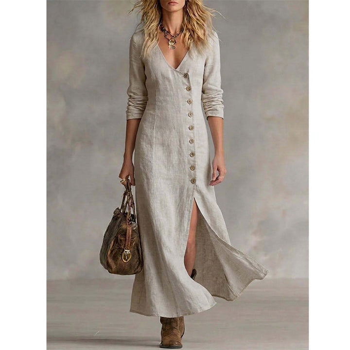Vestido de mujer fluido estilo vintage con botones. Perfecto para verano, look elegante y chic.