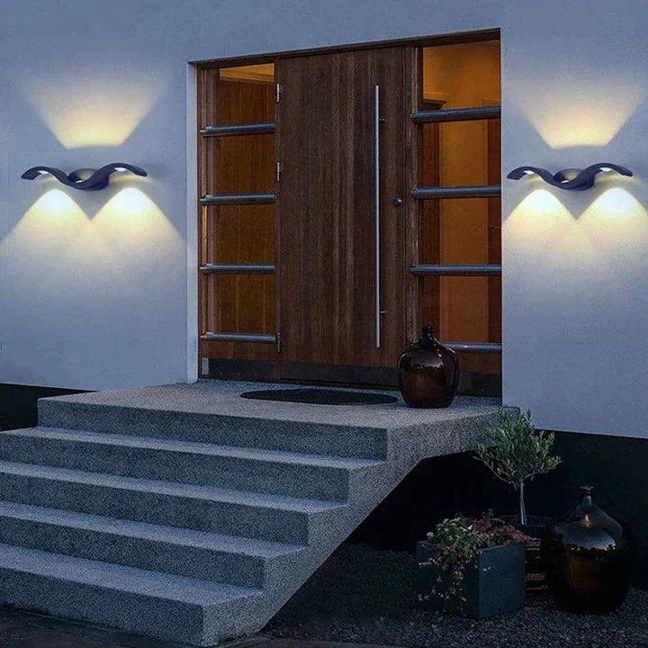 Luz de pared exterior LED moderna IP65 para jardín, patio o terraza. Iluminación decorativa impermeable.
