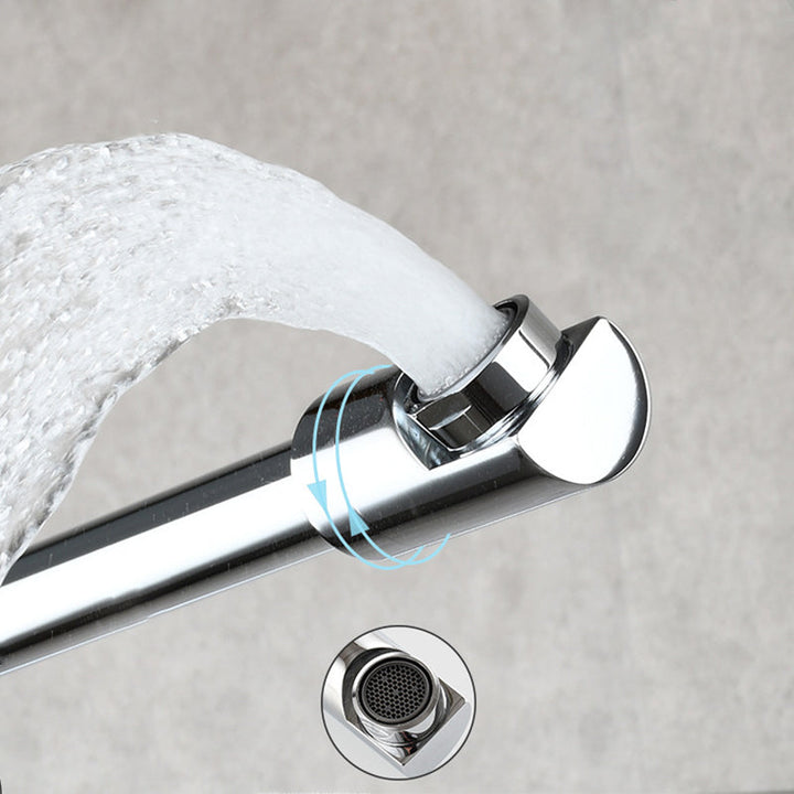 Grifo de cocina de pared instalado, doble salida de agua, manija ergonómica.