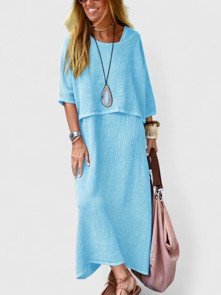 Estiloso conjunto de dos piezas para mujer, combinando un top y falda, ideal para moda casual o formal.