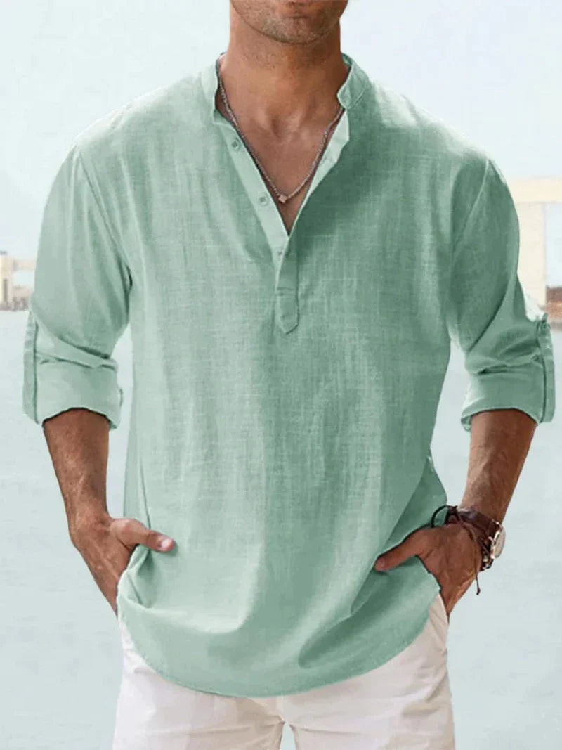 Camisa 100% lino para hombre. Tejido ligero y transpirable, para un estilo casual y cómodo en verano.